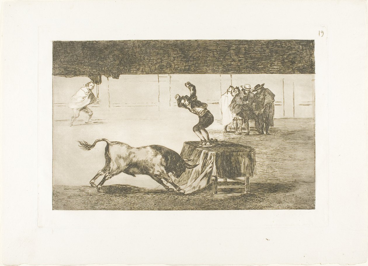 Nog een waanzin van hem in dezelfde ring, plaat 19 uit De kunst van het stierenvechten door Francisco Jose de Goya y Lucientes