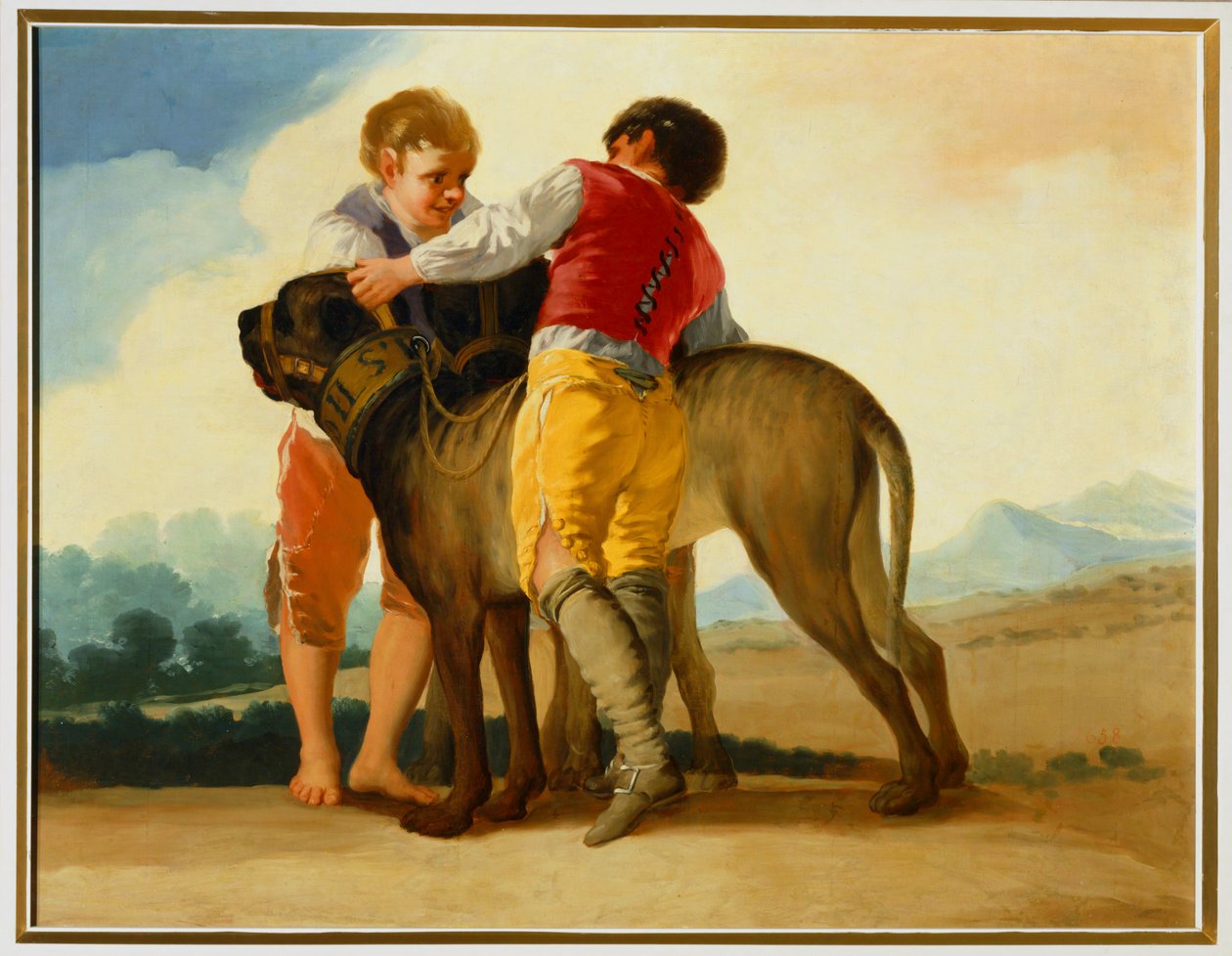 Jongens met een wilde hond ... (schilderij op doek) door Francisco Jose de Goya y Lucientes