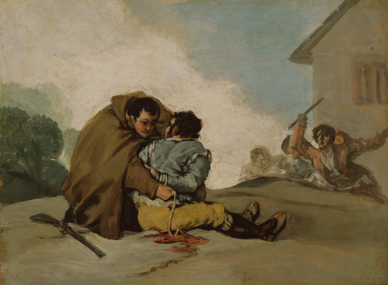 Broeder Pedro bindt El Maragato vast met een touw door Francisco Jose de Goya y Lucientes