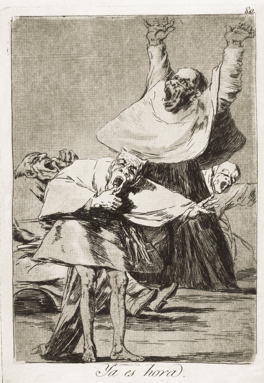 GOYA Y LUCIENTES, Francisco de (1746-1828). Het is tijd. 1797-1799. Plaat 80 van "Los Caprichos", ets, gepolijste aquatint, droge naald en beitel. Romantiek. Gravure. Ets. SPAANJE. MADRID (AUTONOME GEMEENSCHAP). Madrid. Nationale Bibliotheek door Francisco Jose de Goya y Lucientes