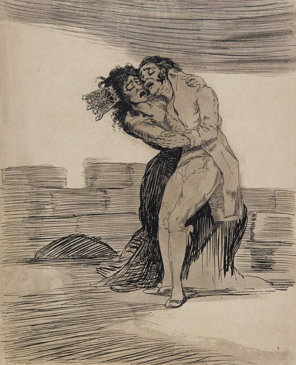 Man en vrouw die elkaar omhelzen door Francisco Jose de Goya y Lucientes