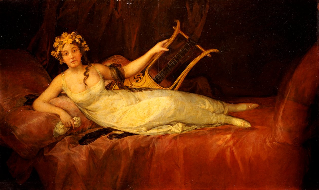 Portret van de 10e Marquesa de Santa Cruz als de Muze, Euterpe, 1805 door Francisco de Goya