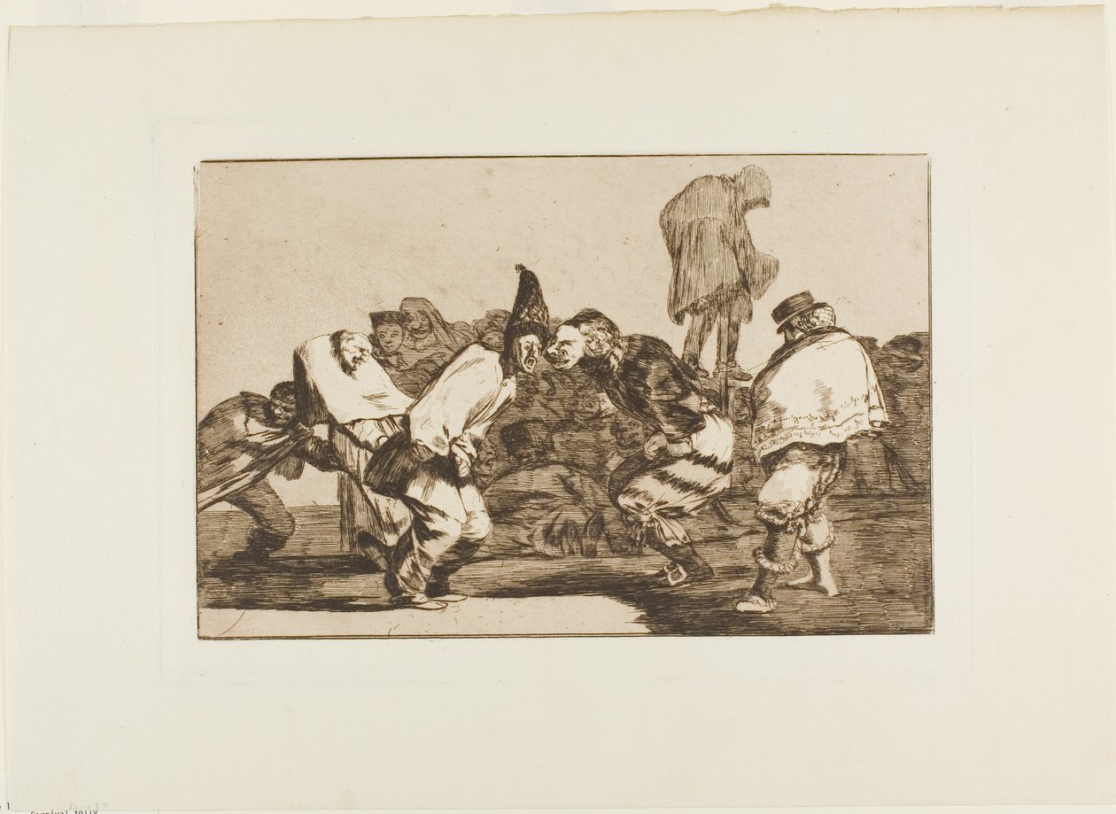 Verheug u, carnaval, want morgen zult gij as zijn, plaat 14 uit Los Proverbios door Francisco Jose de Goya y Lucientes