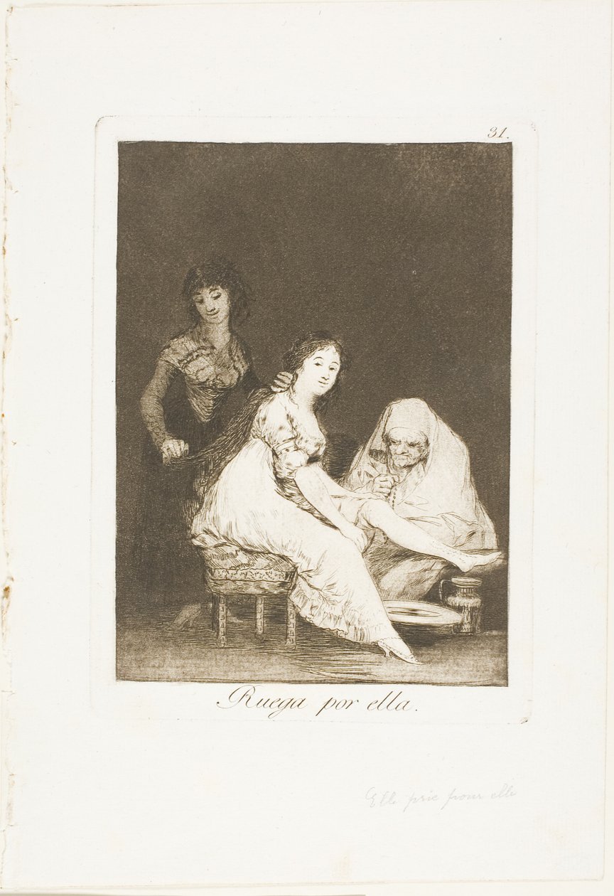 Zij Bidt voor Haar, plaat 31 uit Los Caprichos door Francisco Jose de Goya y Lucientes