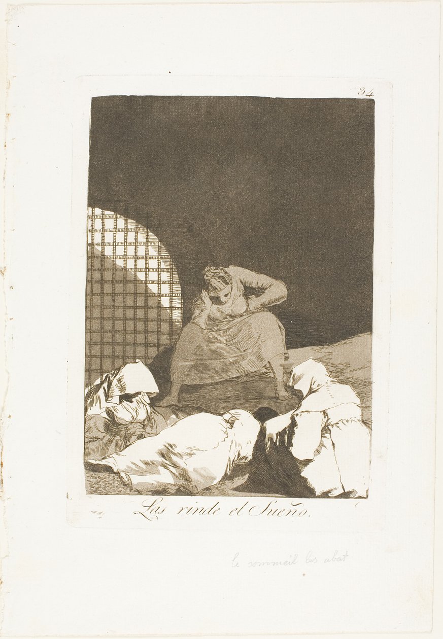De slaap overmant hen, plaat 34 uit Los Caprichos door Francisco Jose de Goya y Lucientes