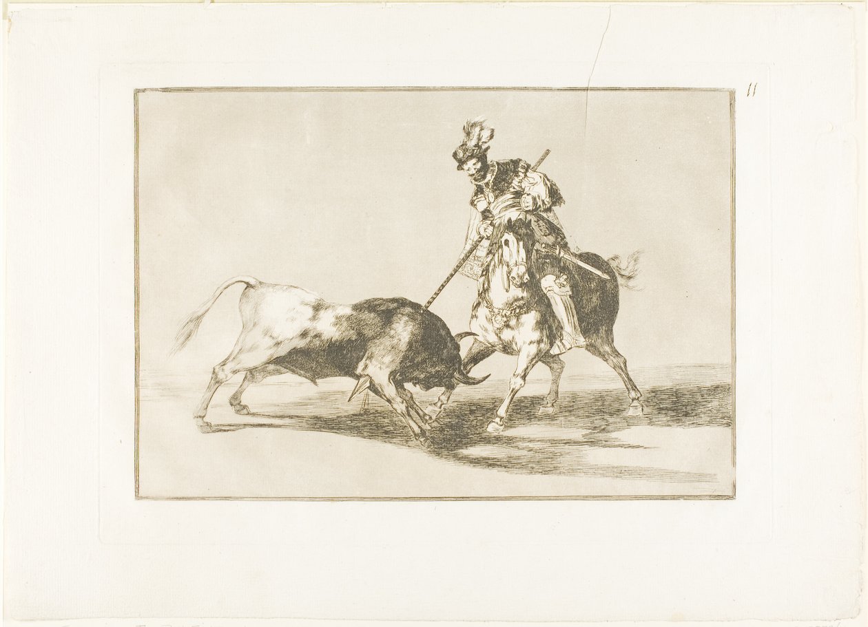 De Cid Campeador die een andere stier spiest, plaat elf uit De Kunst van het Stierenvechten door Francisco Jose de Goya y Lucientes