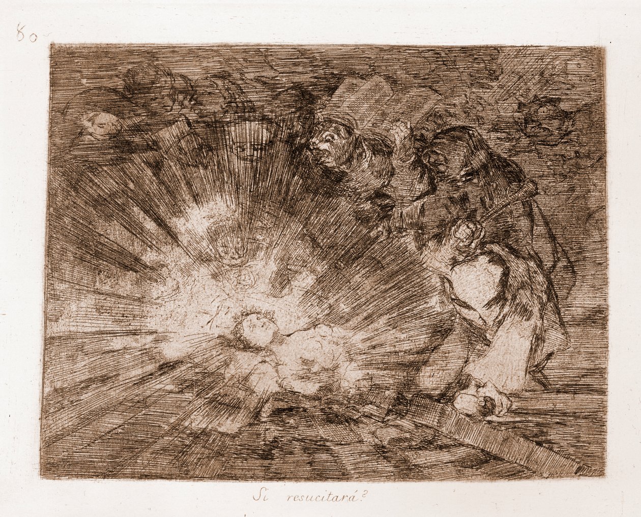 De rampen van de oorlog: Zal hij herrijzen? (ets van voorbereidende tekening) door Francisco de Goya