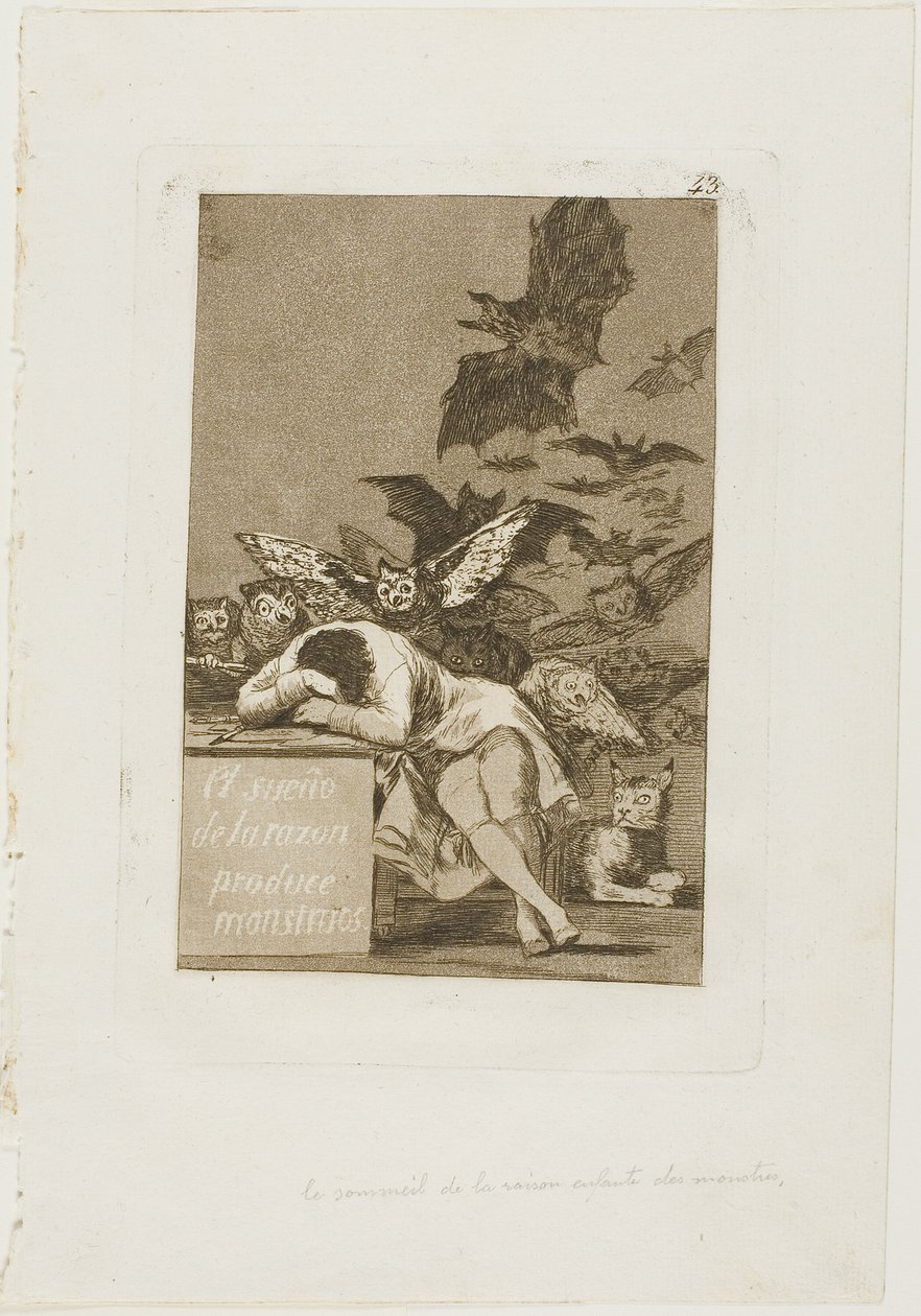 De Slaap van de Rede Brengt Monsters Voort, plaat 43 uit Los Caprichos door Francisco Jose de Goya y Lucientes