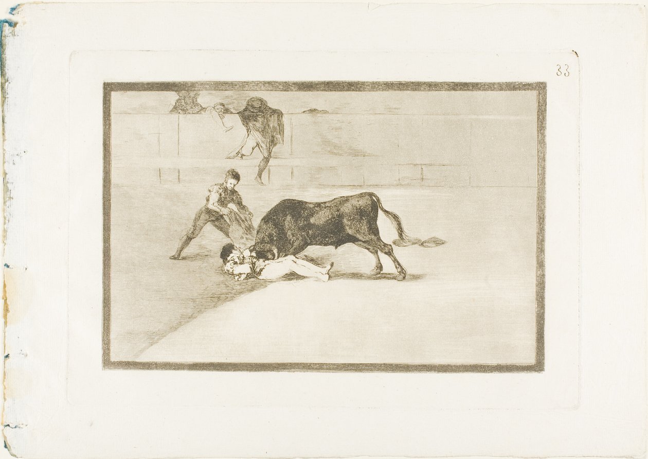 De Ongelukkige Dood van Pepe Illo in de Ring in Madrid, plaat 33 uit De Kunst van het Stierenvechten door Francisco Jose de Goya y Lucientes