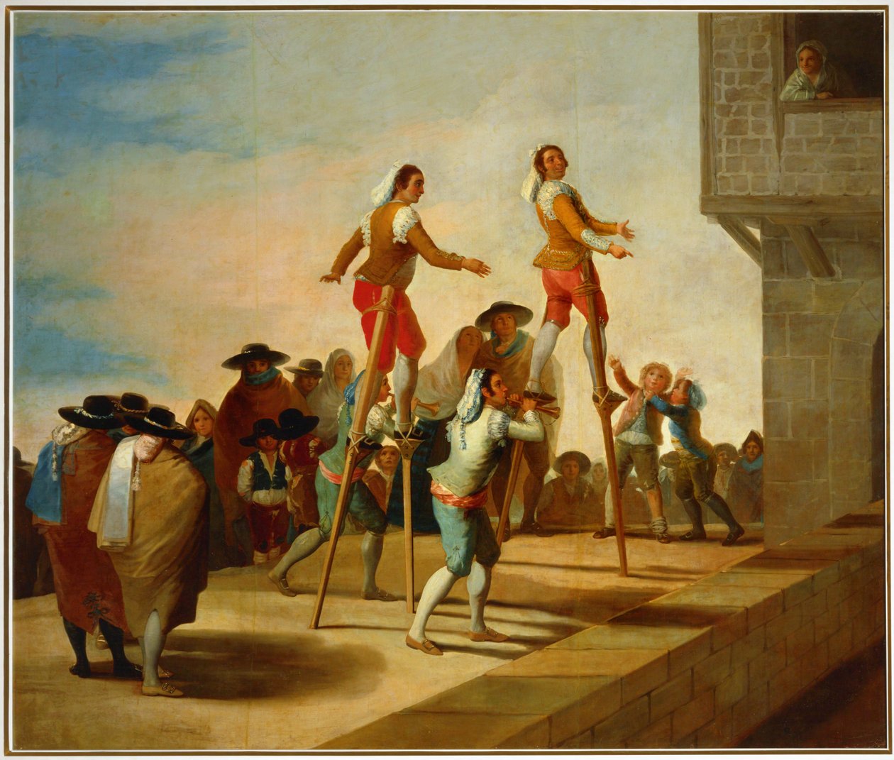 De steltenCartoon voor een wandtapijt in het Prado ... (schilderij op doek) door Francisco Jose de Goya y Lucientes