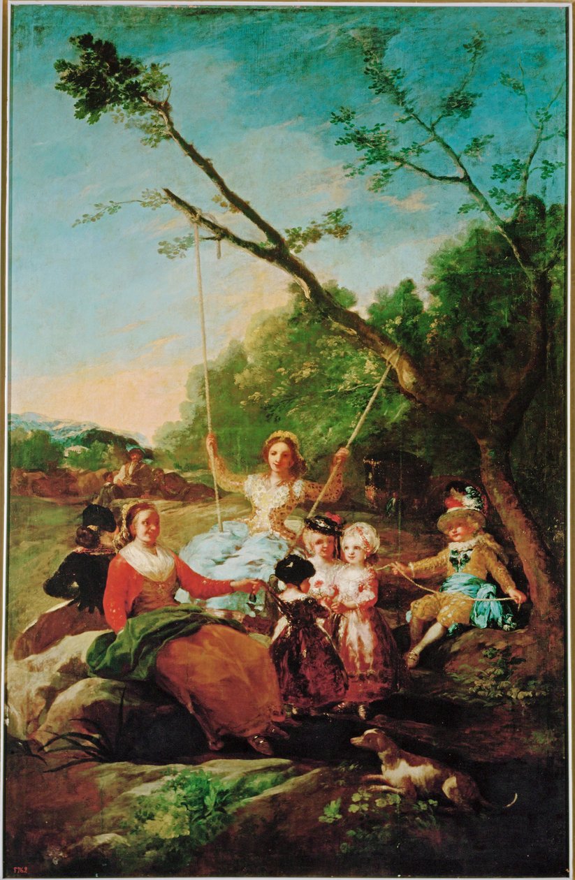 De schommel, beeldverhaal voor wandtapijt (schilderij op doek) door Francisco Jose de Goya y Lucientes