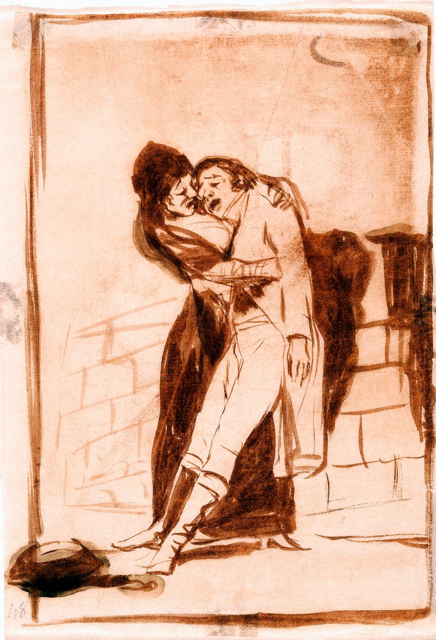 De grillen (Los caprichos): Liefde en Dood. Voorbereidende tekening. door Francisco de Goya