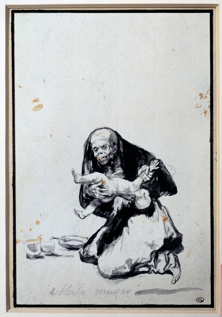 De verkeerde vrouw, antropofagie scène, een heks heeft een kind door Francisco de Goya