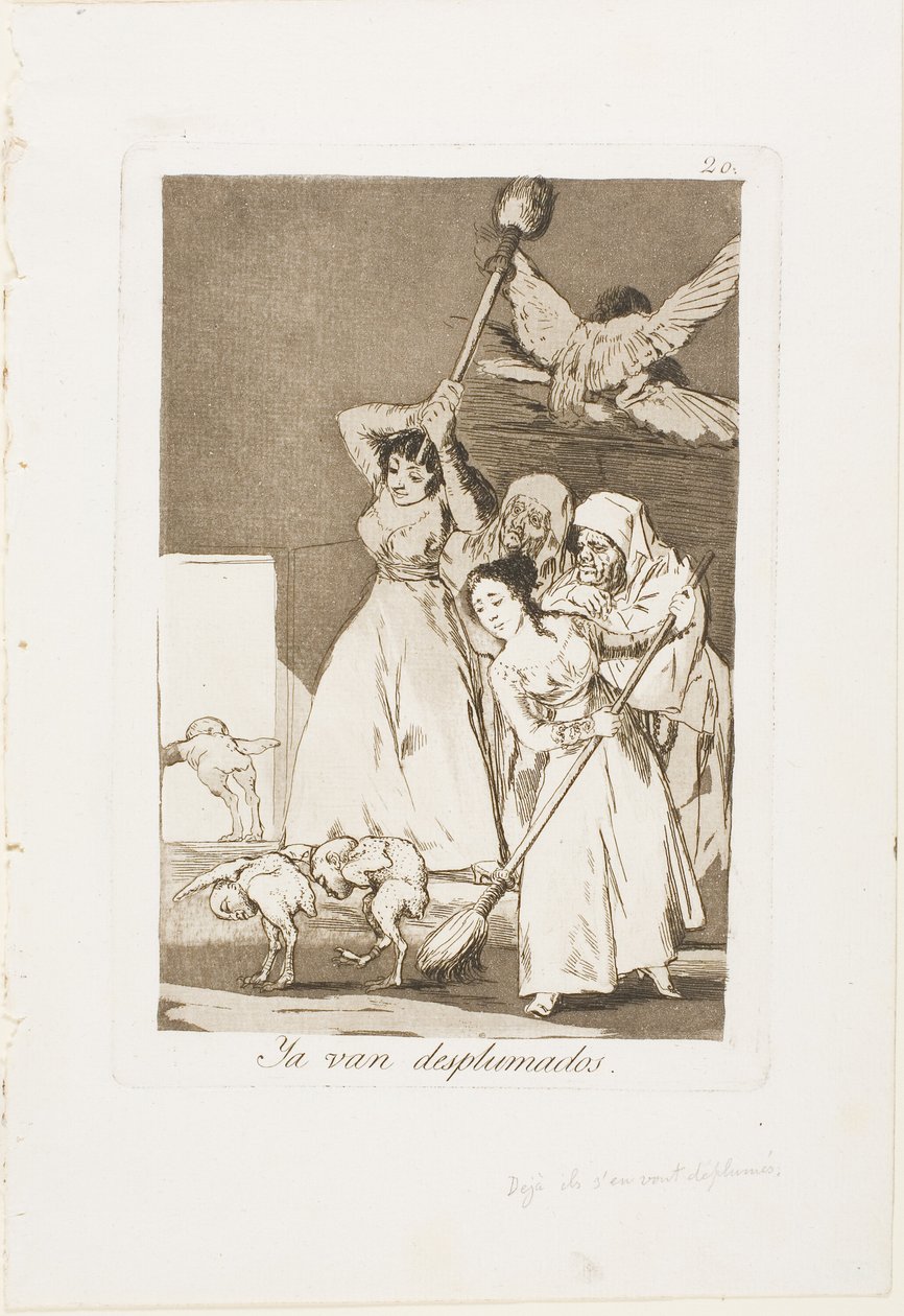 Daar gaan ze geplukt (d.w.z. geplukt), plaat 20 uit Los Caprichos door Francisco Jose de Goya y Lucientes