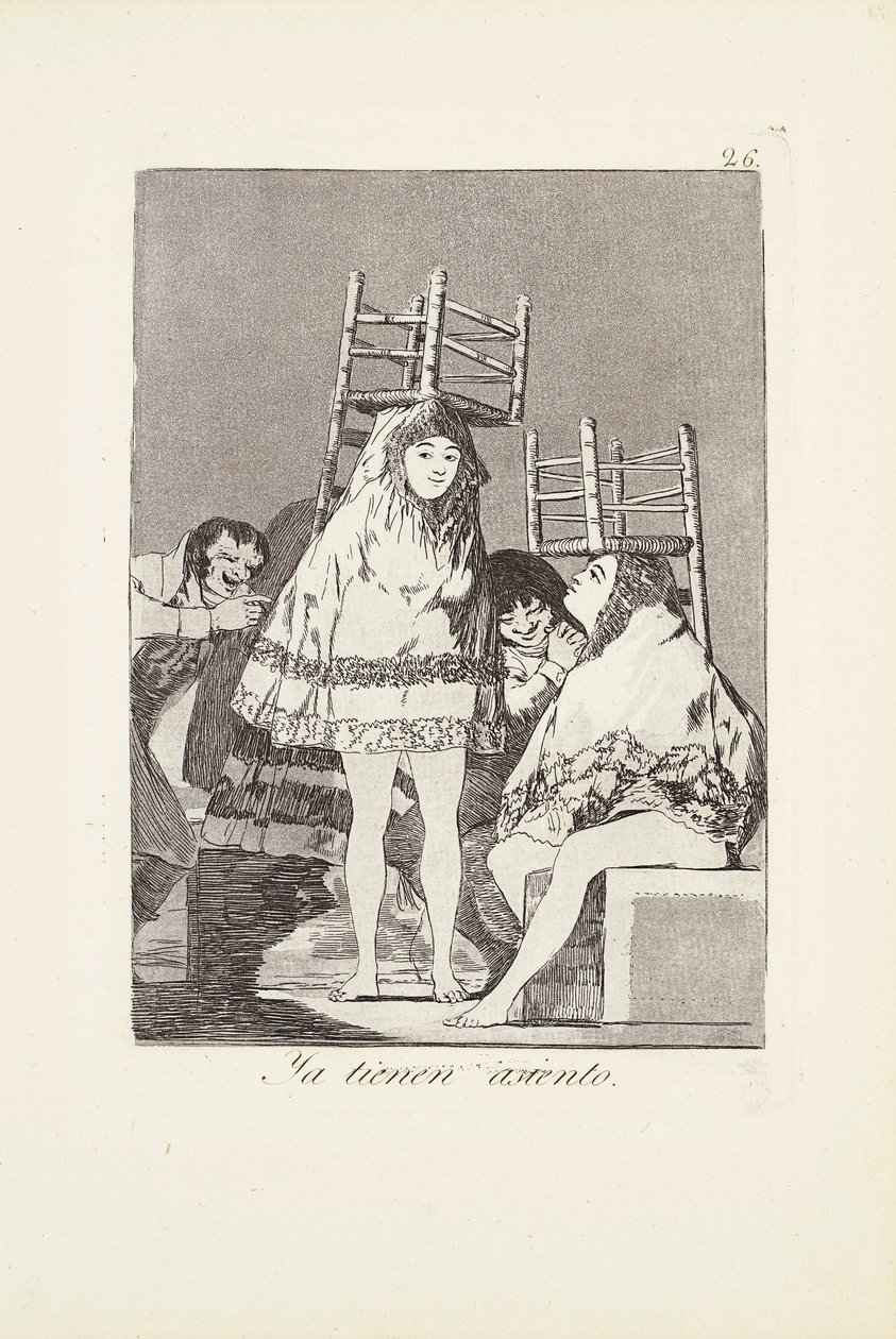 Ze hebben al een stoel (Ya tienen asiento) Plaat 26 uit: Los Caprichos door Francisco Jose de Goya y Lucientes