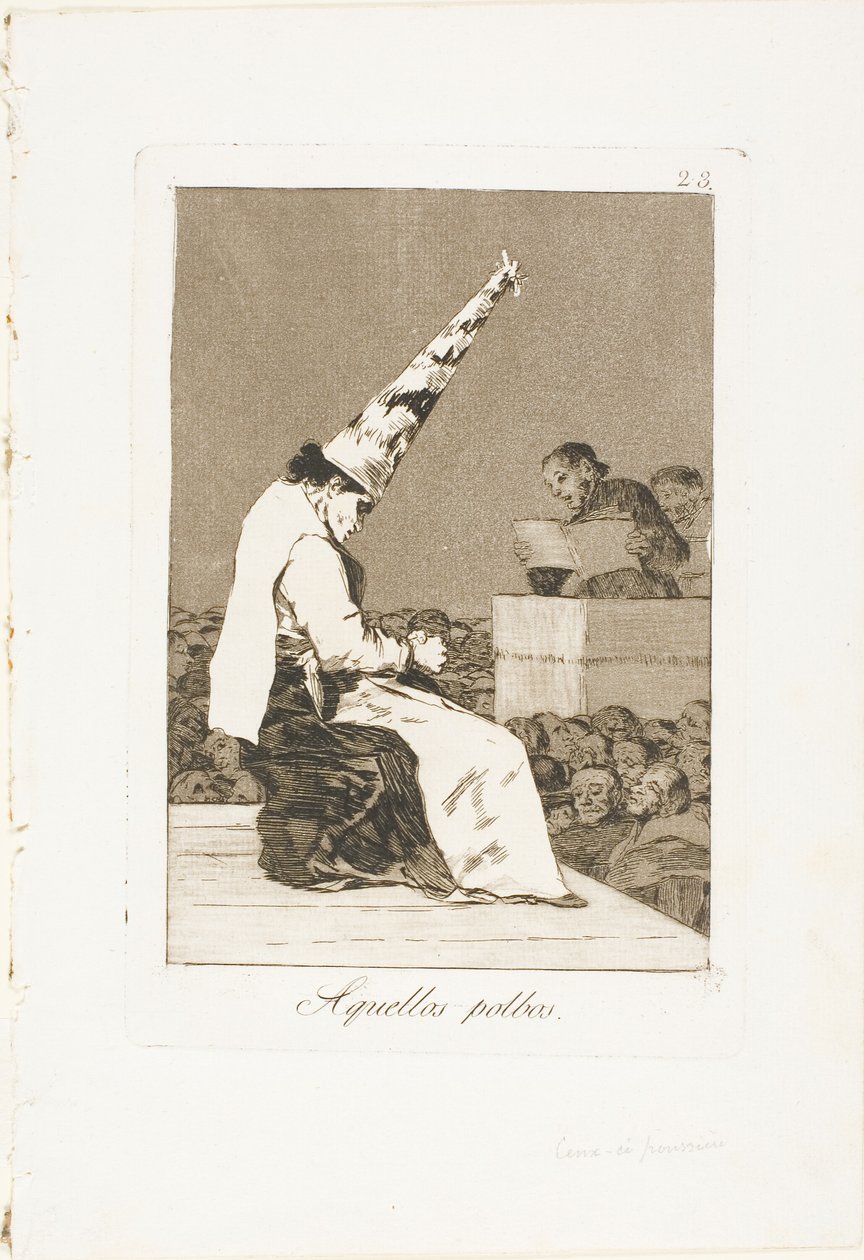Die stofdeeltjes, plaat 23 uit Los Caprichos door Francisco Jose de Goya y Lucientes