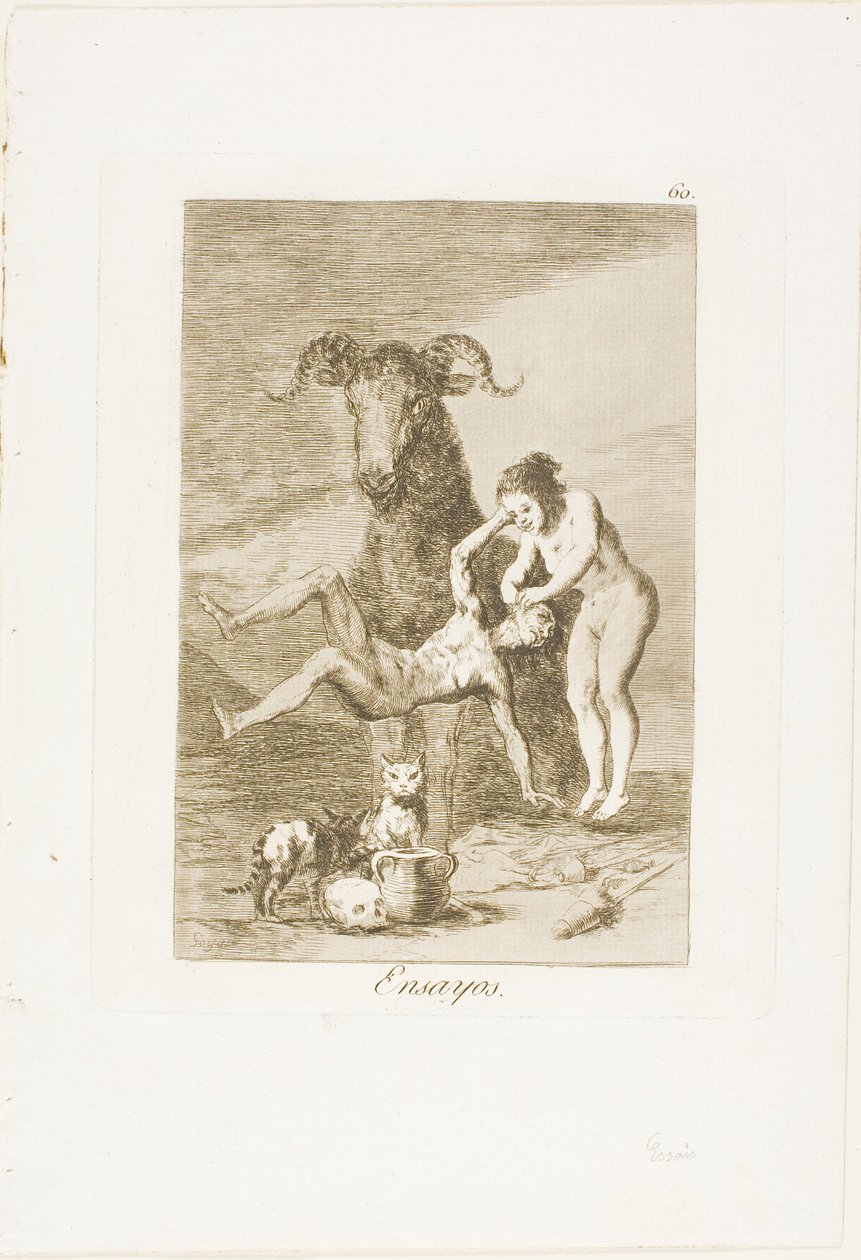 Proeven, plaat 60 uit Los Caprichos door Francisco Jose de Goya y Lucientes