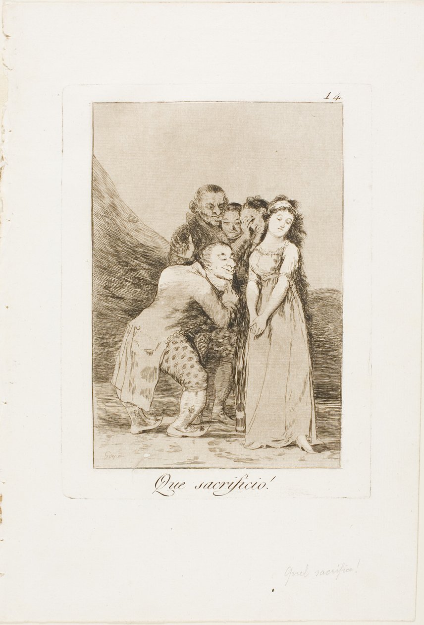 Wat een offer!, plaat 14 uit Los Caprichos door Francisco Jose de Goya y Lucientes