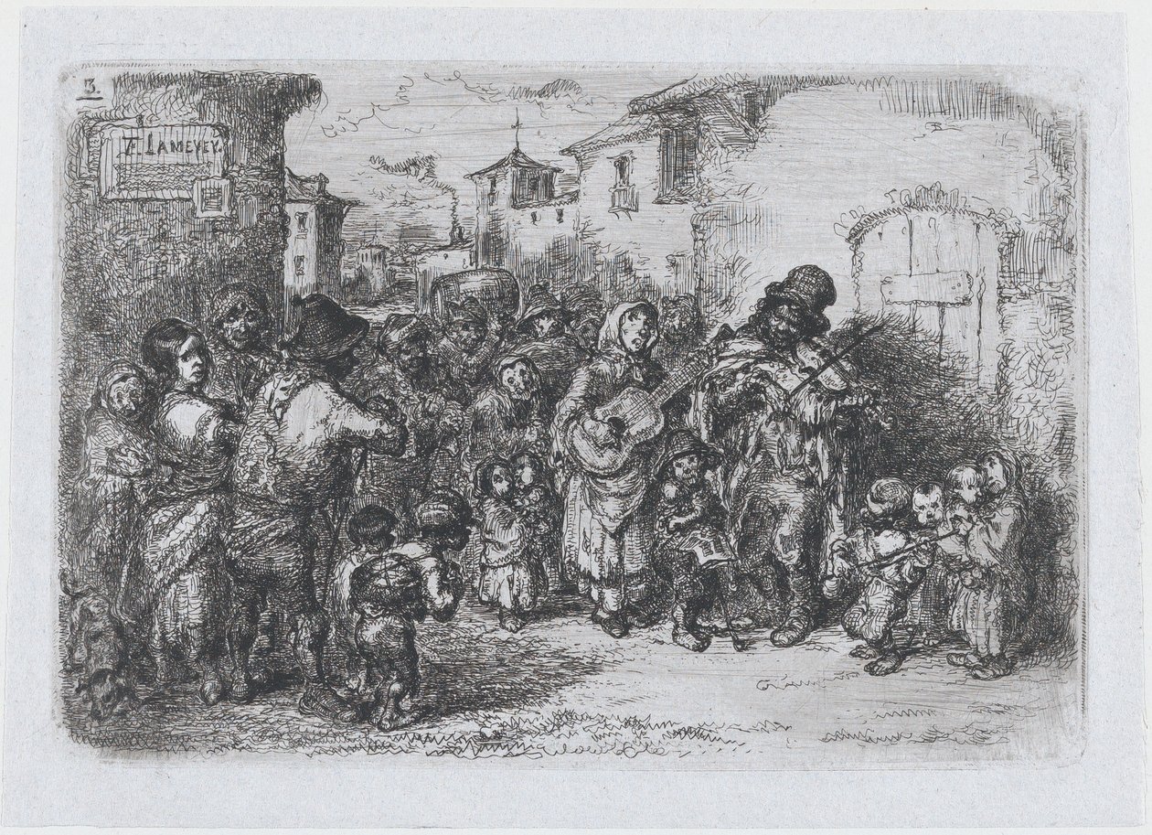 Plaat 3: een groep straatmuzikanten, uit de serie gebruiken en tijdverdrijf van de Spanjaarden ..., 1850 door Francisco Lameyer Berenguer