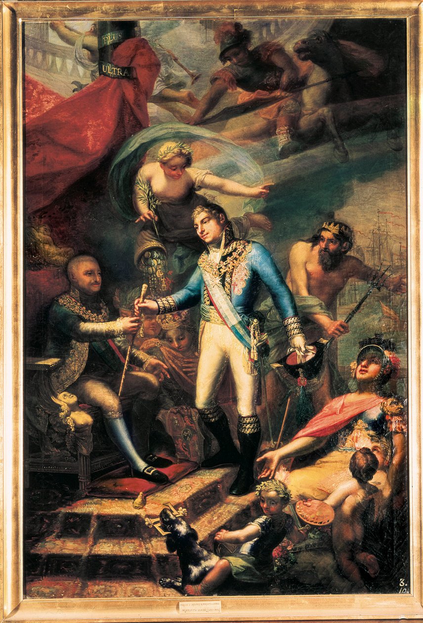 Karel IV van Spanje benoemt Manuel Godoy tot admiraal van de marine door Francisco Llacer y Valdermont