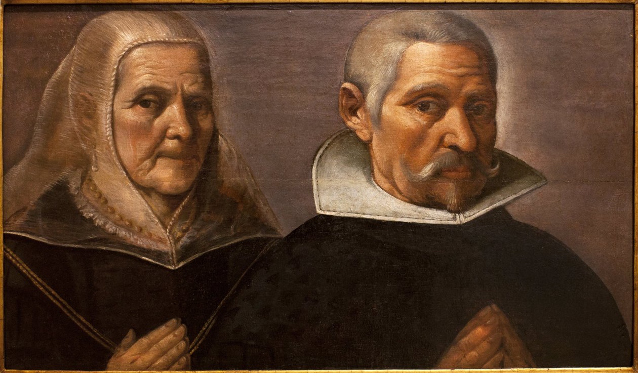 Portret van een biddend ouder echtpaar door Francisco Pacheco