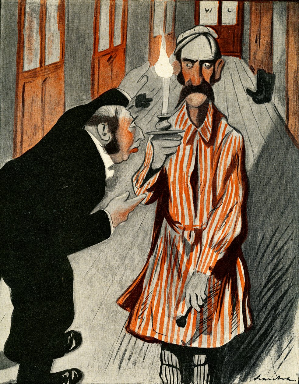 Een chagrijnige Engelsman wordt geholpen door een personeelslid in een Frans hotel, 1903 door Francisco Sancha y Lengo