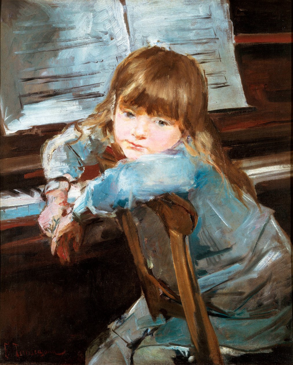 Nina voor de piano (detail) door Francisco Torrescassana