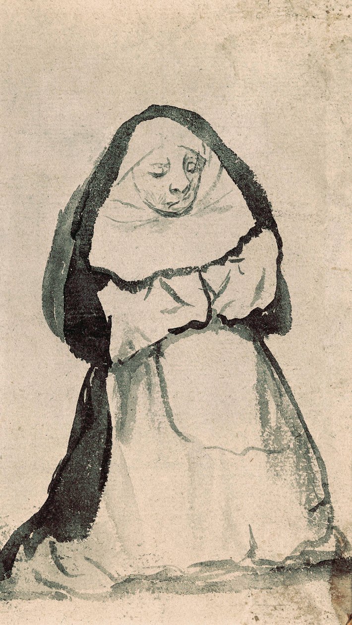 Een knielende non in gebed, begin 19e eeuw (tekening) door Francisco de Goya