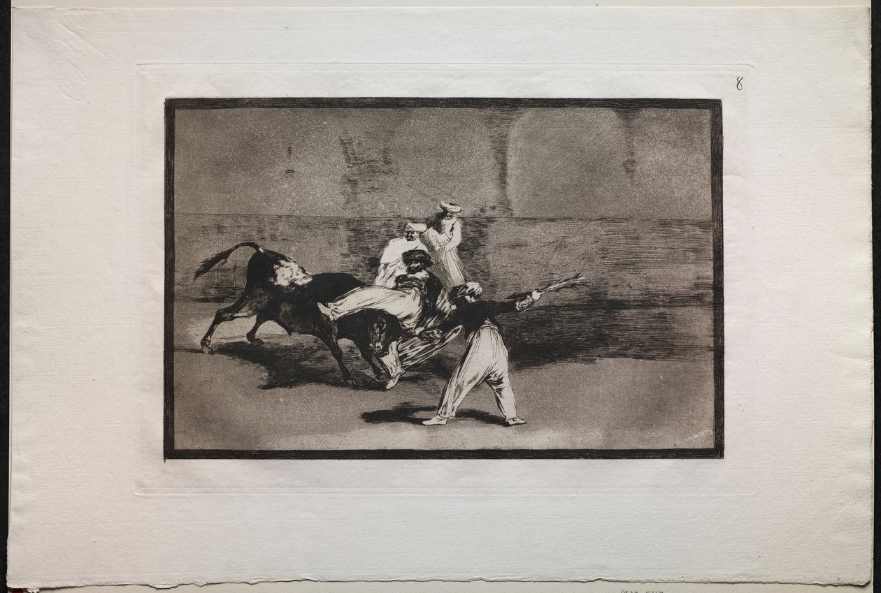 Stierengevechten: Een Moor Gevangen door een Stier in de Ring, 1876 door Francisco de Goya