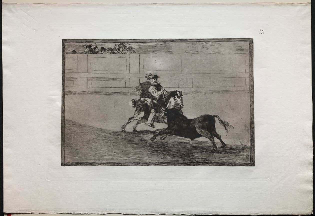 Stierengevechten: Een Spaanse Ruiter in de Ring die Korte Speren Breekt Zonder Hulp door Francisco de Goya