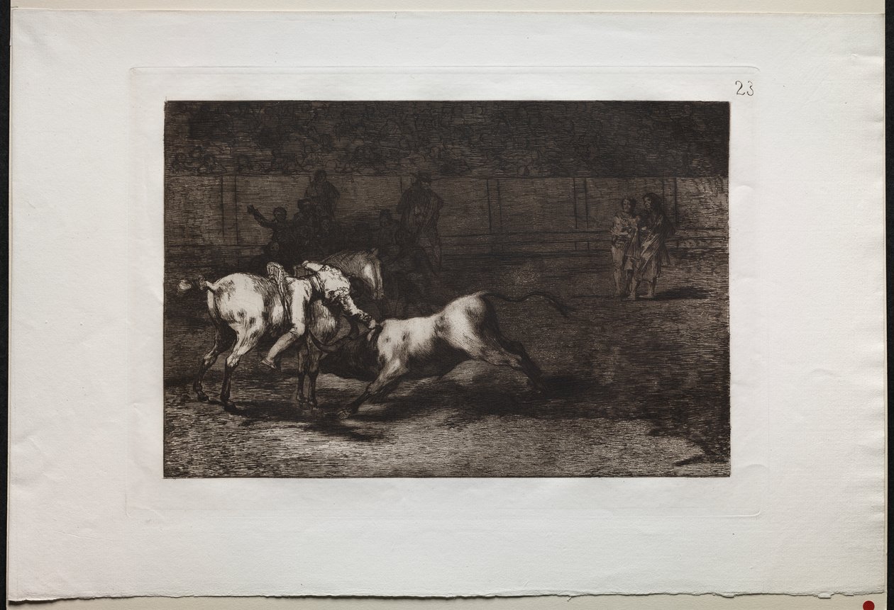 Stierengevechten: Mariano Ceballos, Alias de Indiaan, Doodt de Stier Vanaf Zijn Paard door Francisco de Goya