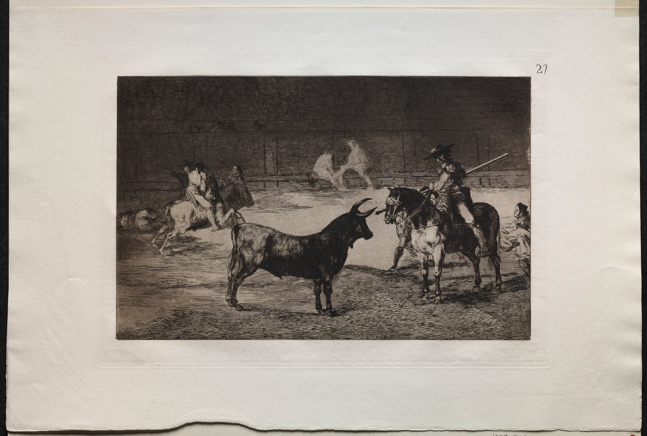Stierengevechten: De Beroemde Picador, Fernando del Toro, Lokt het Woeste Beest met Zijn Piek door Francisco de Goya