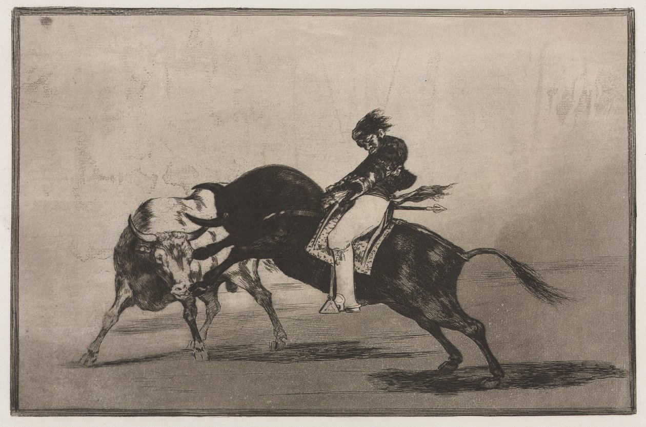 Stierengevechten: Dezelfde Ceballos Gezeten op een Andere Stier Breekt Korte Speren in de Ring in Madrid door Francisco de Goya