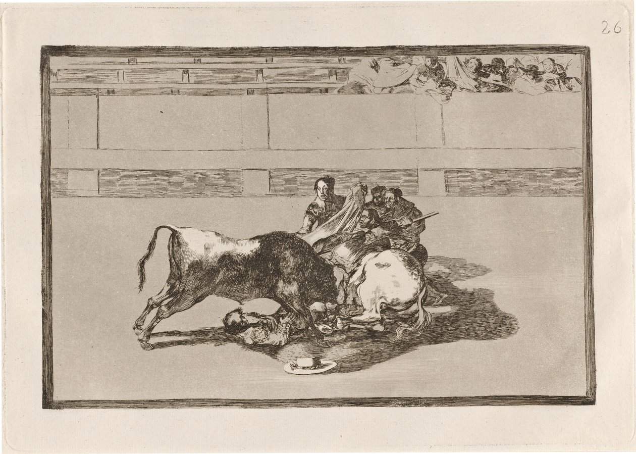 Een Picador valt van zijn Paard onder de Stier door Francisco de Goya