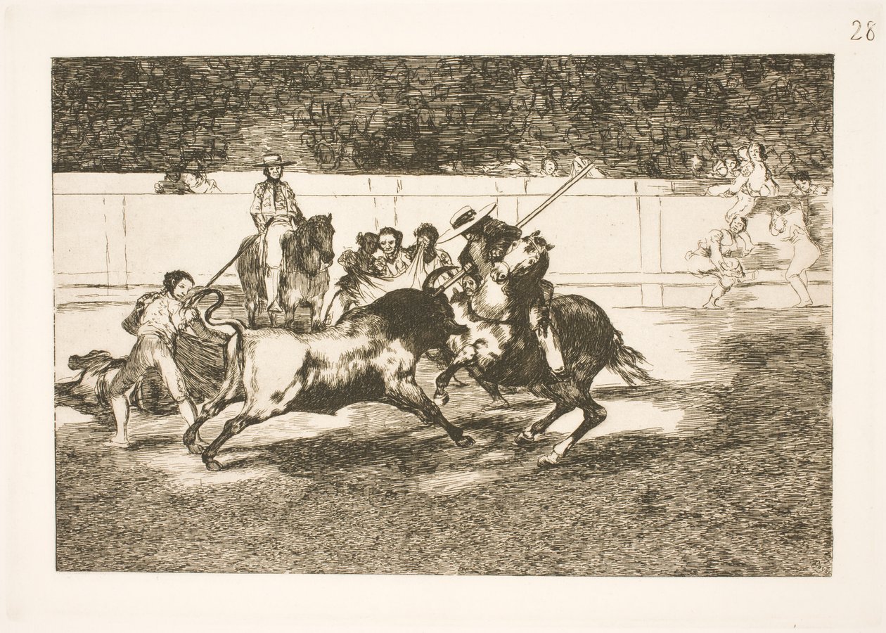 De krachtige Rendon steekt een stier met de lans, het incident dat zijn dood veroorzaakte in de arena van Madrid door Francisco de Goya
