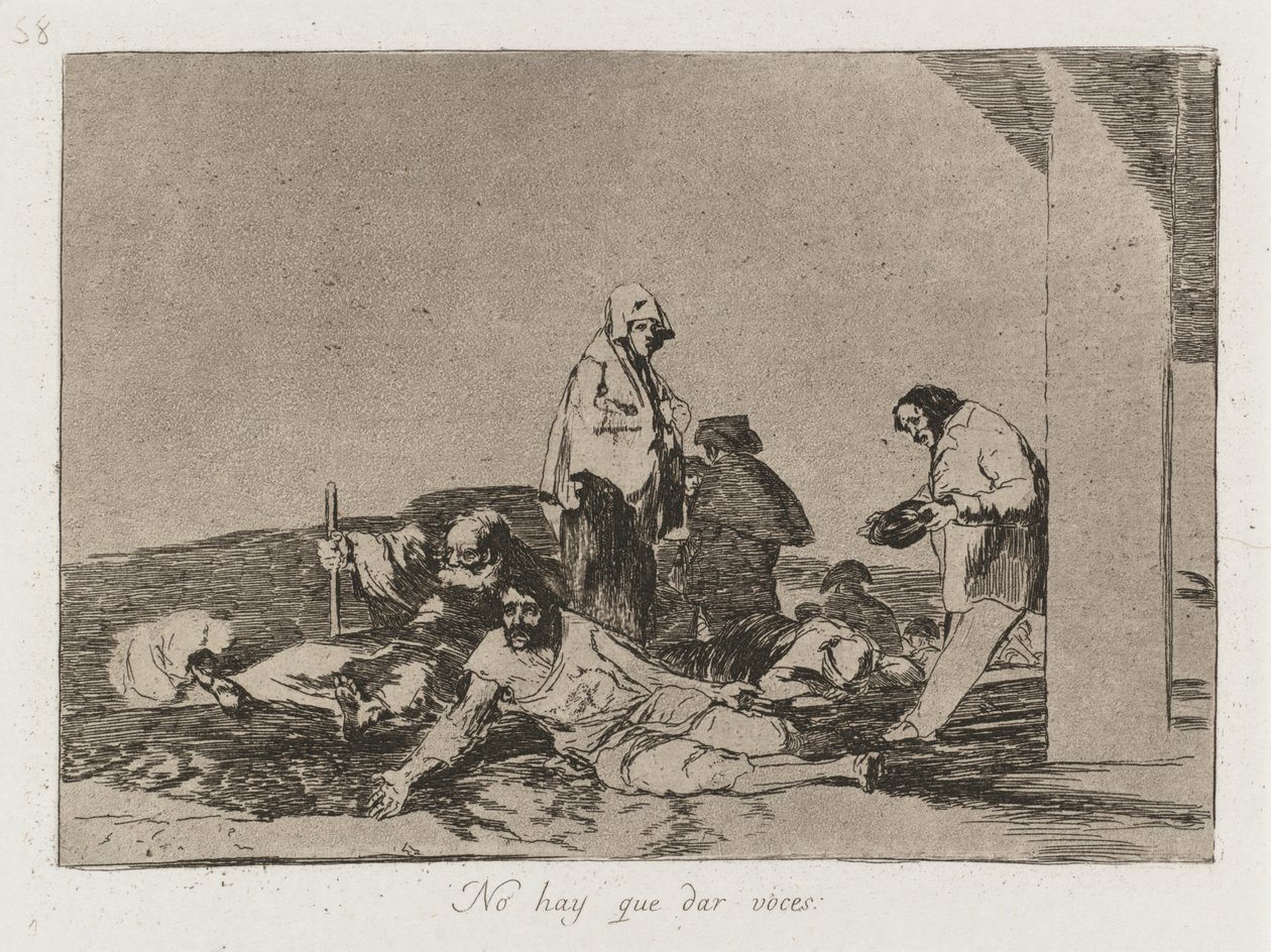 Rampzalige Oorlog: Pl. 58, Het heeft geen zin om te schreeuwen, 1810-1813 door Francisco de Goya
