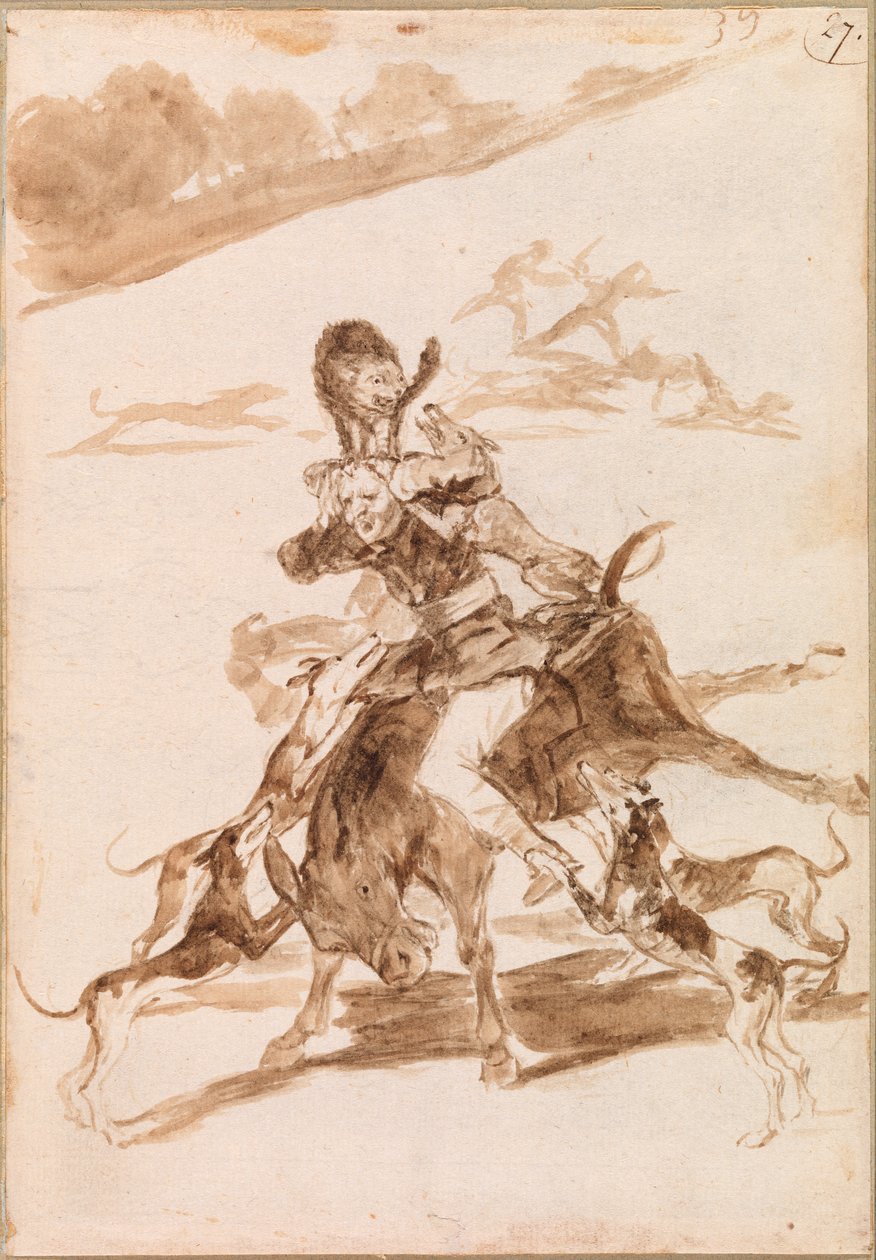Honden Achtervolgen een Kat op een Man op een Ezel door Francisco de Goya