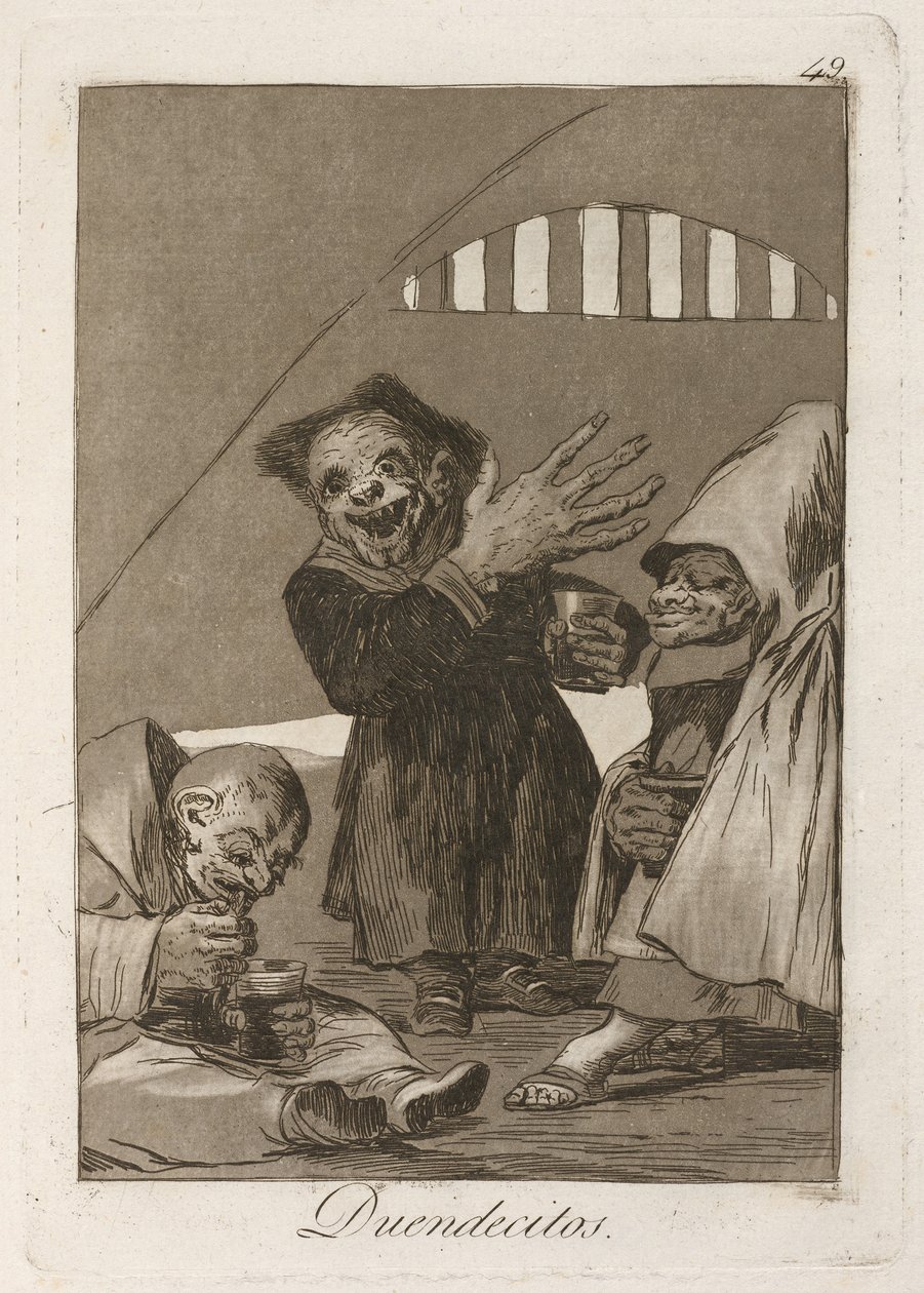 Duendecitos. Kobolden. Uit Los Caprichos, 1797-1798 door Francisco de Goya