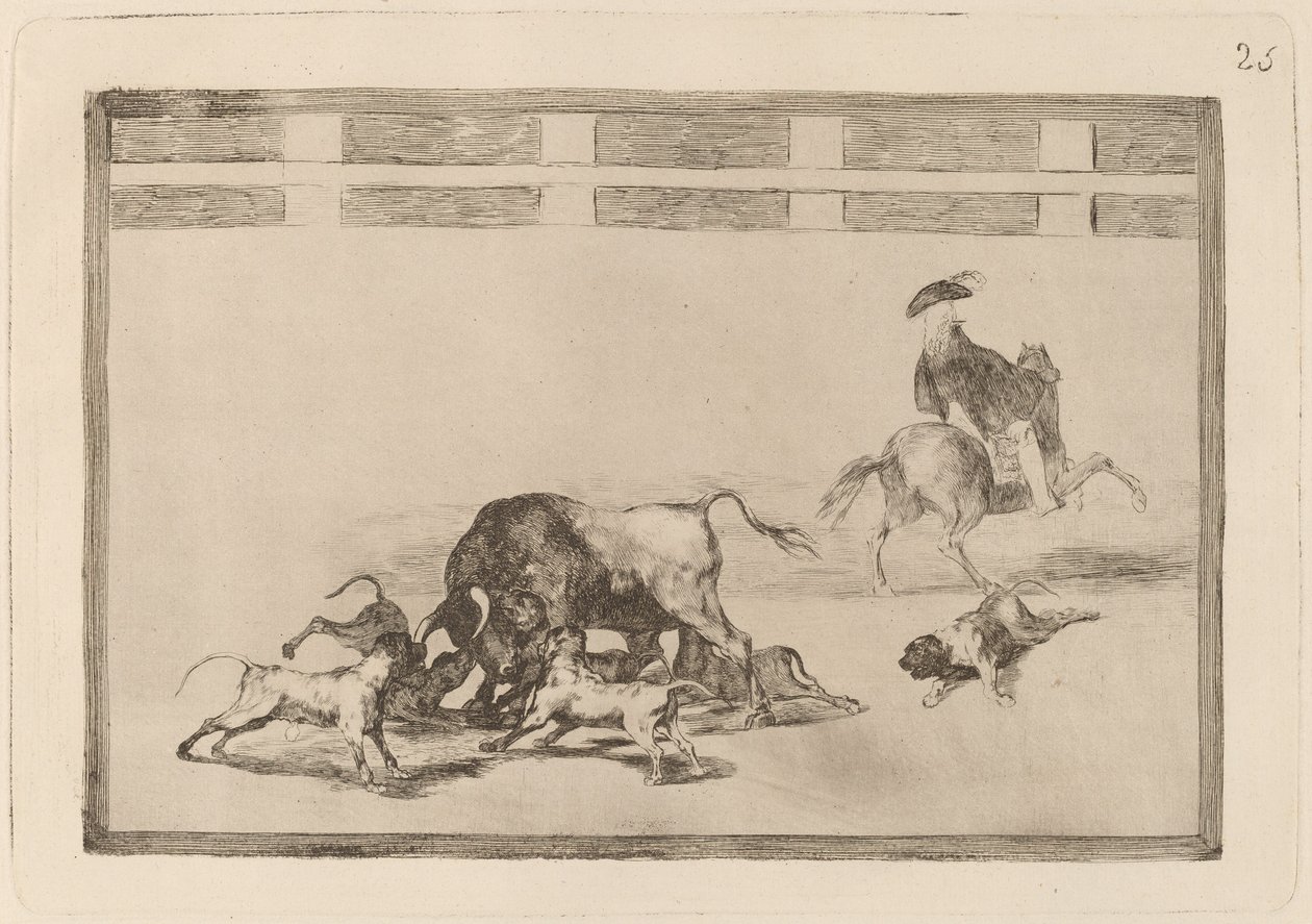 Echan perros al toro door Francisco de Goya