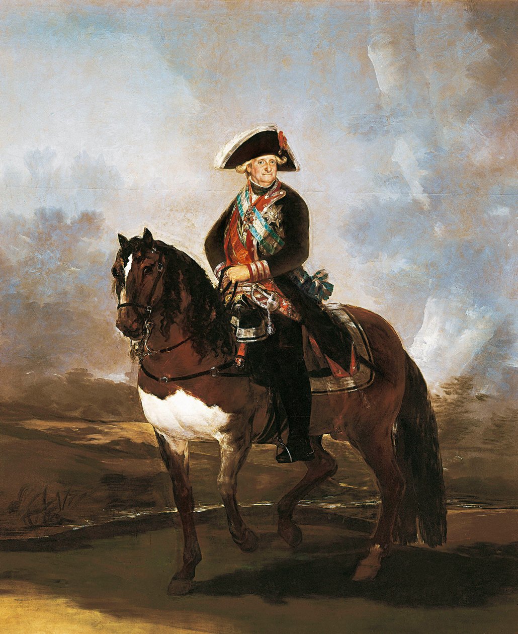 Ruiterportret van koning Carlos IV door Francisco de Goya
