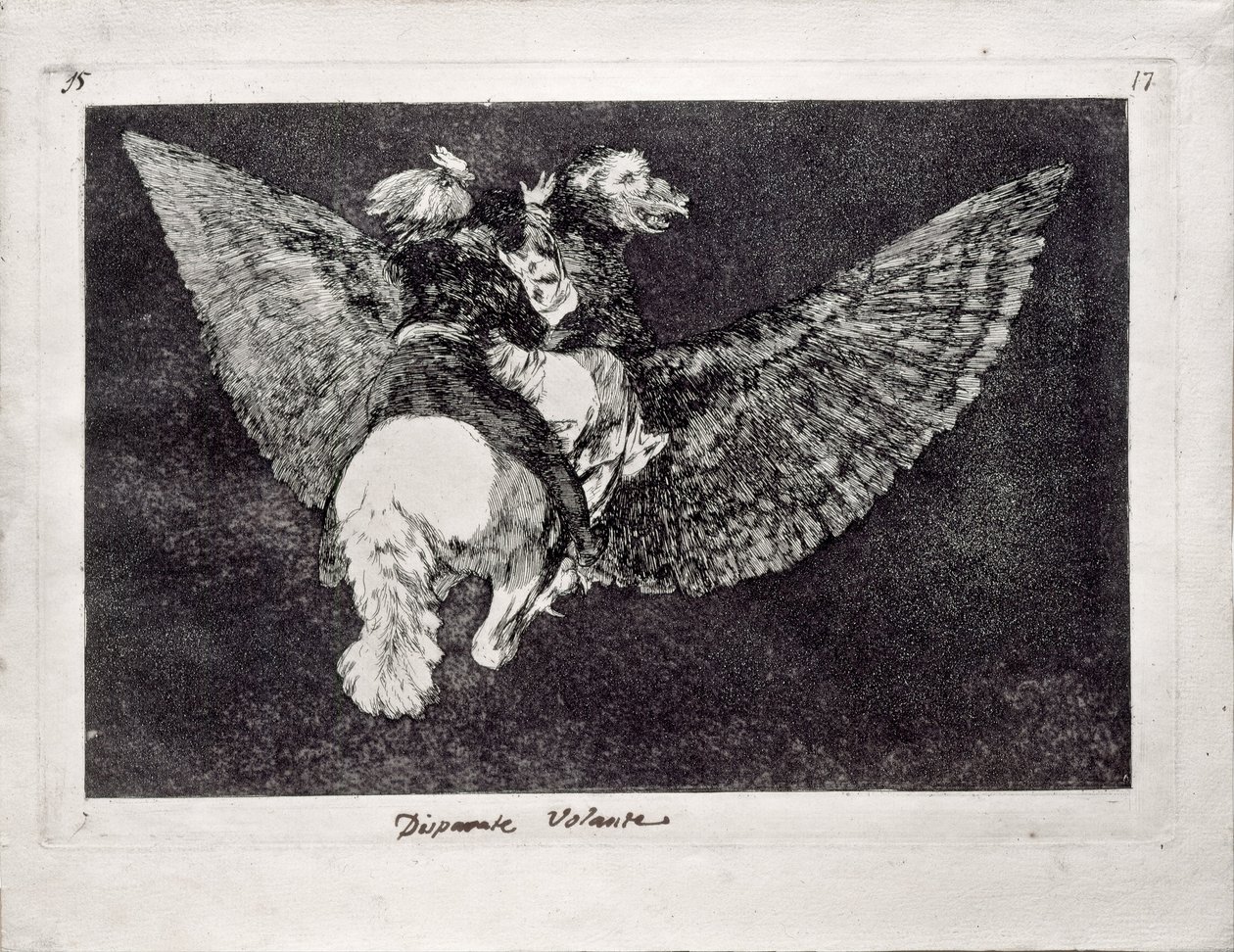Vliegende dwaasheid uit de serie Los Disparates Follies, 1815-1819 door Francisco de Goya