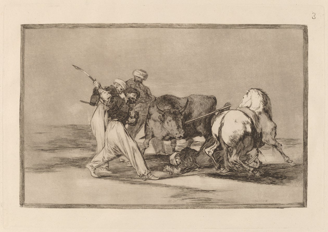 De Moren Gevestigd in Spanje, Afziend van de Bijgeloof van de Koran, Namen Deze Jachtkunst Over en Spietsen een Stier op het Veld door Francisco de Goya