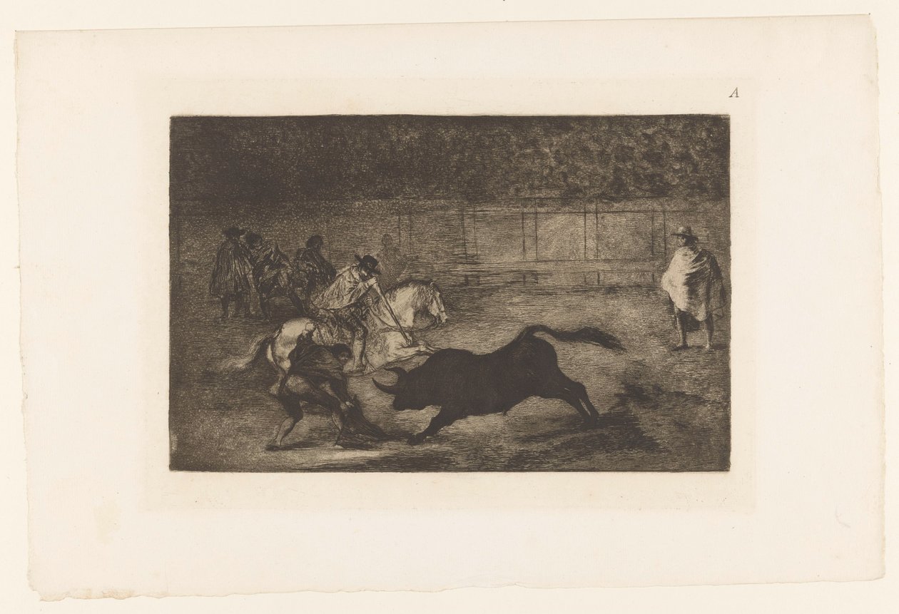 Man te paard steekt zijn lans in een stier Stierengevechten La Taureaumachie La Tauromaquia door Francisco de Goya