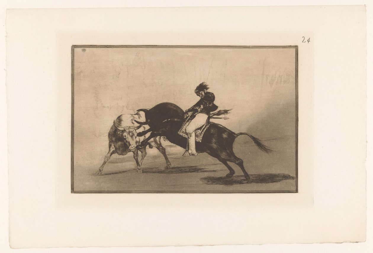 Mariano Ceballos rijdend op een stier door Francisco de Goya