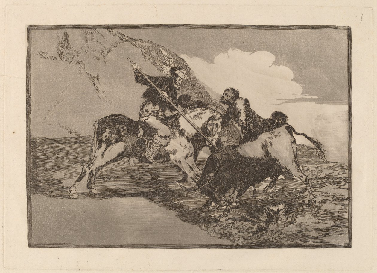 De Manier waarop de Oude Spanjaarden Stieren Jagen te Paard op het Open Veld door Francisco de Goya