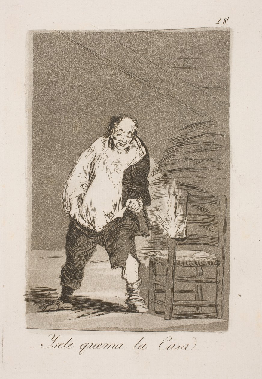 En men verbrandt zijn huis door Francisco de Goya