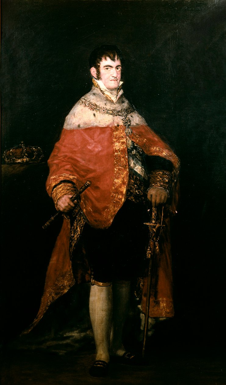 Portret van de koning van Spanje, Ferdinand VII (1784-1833) met zijn koninklijke mantel door Francisco de Goya