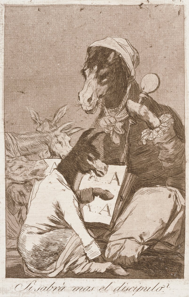 Si sabrá mas el discipulo (Zou de student beter moeten weten) door Francisco de Goya