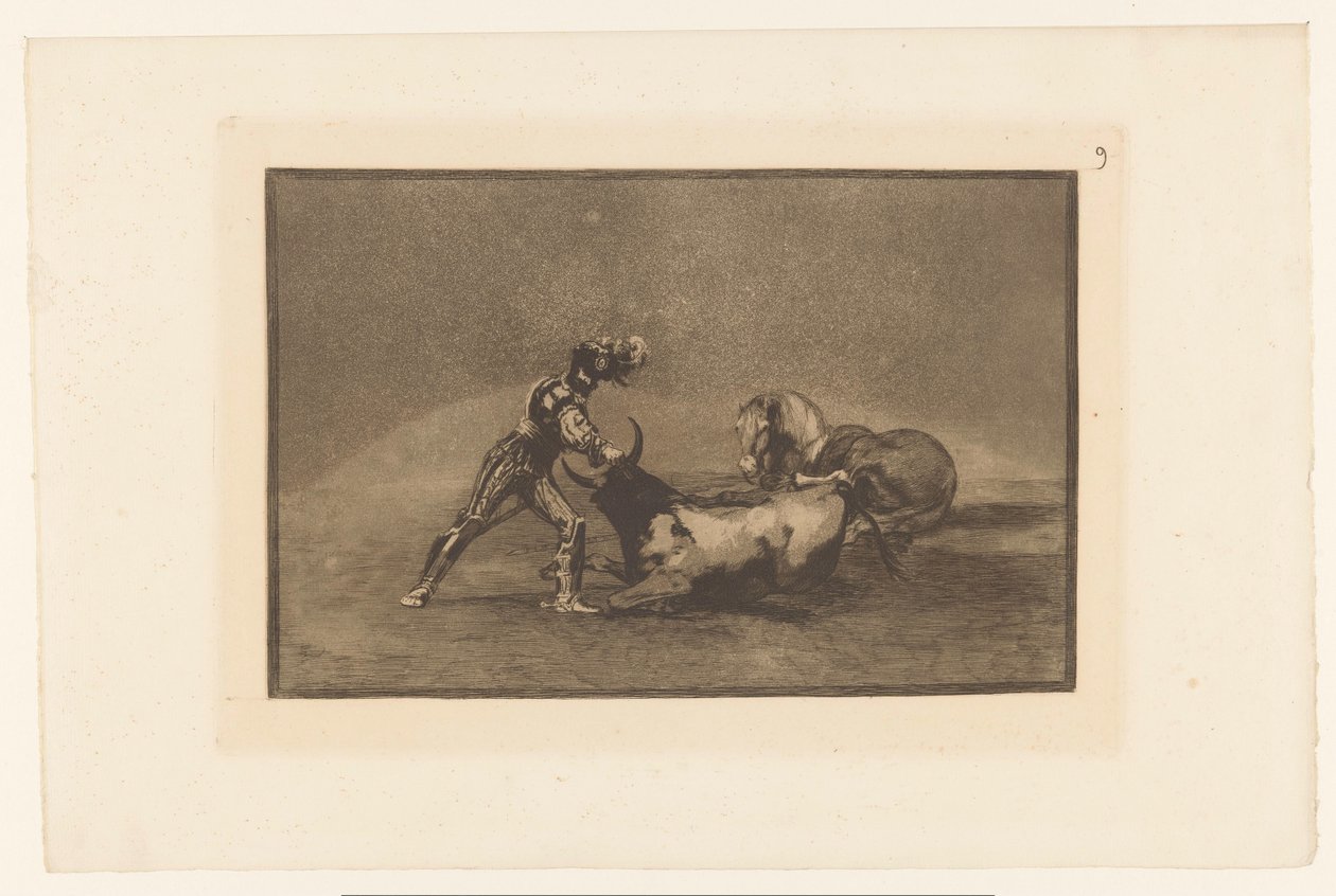 Spaanse ridder doodt een stier door Francisco de Goya