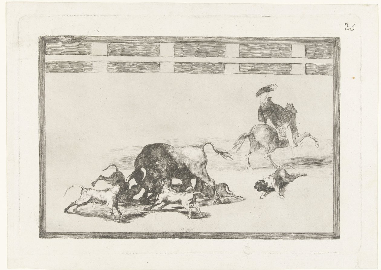 Stier aangevallen door honden door Francisco de Goya